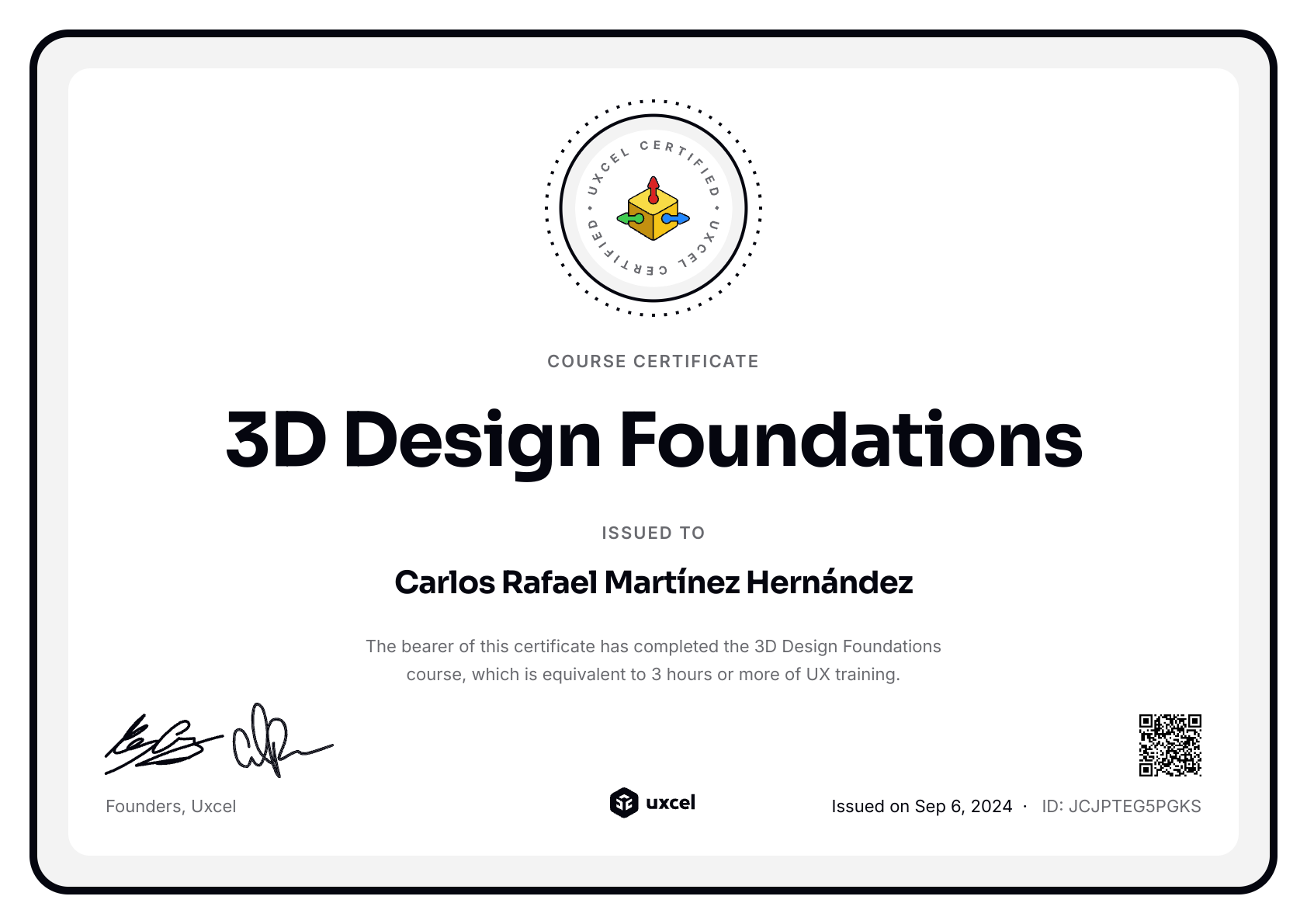 Carlos Rafael Martínez Hernández's certificate